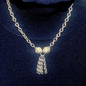 21” Goldtone Double Lion Head With Chain Tassel Choker Necklace